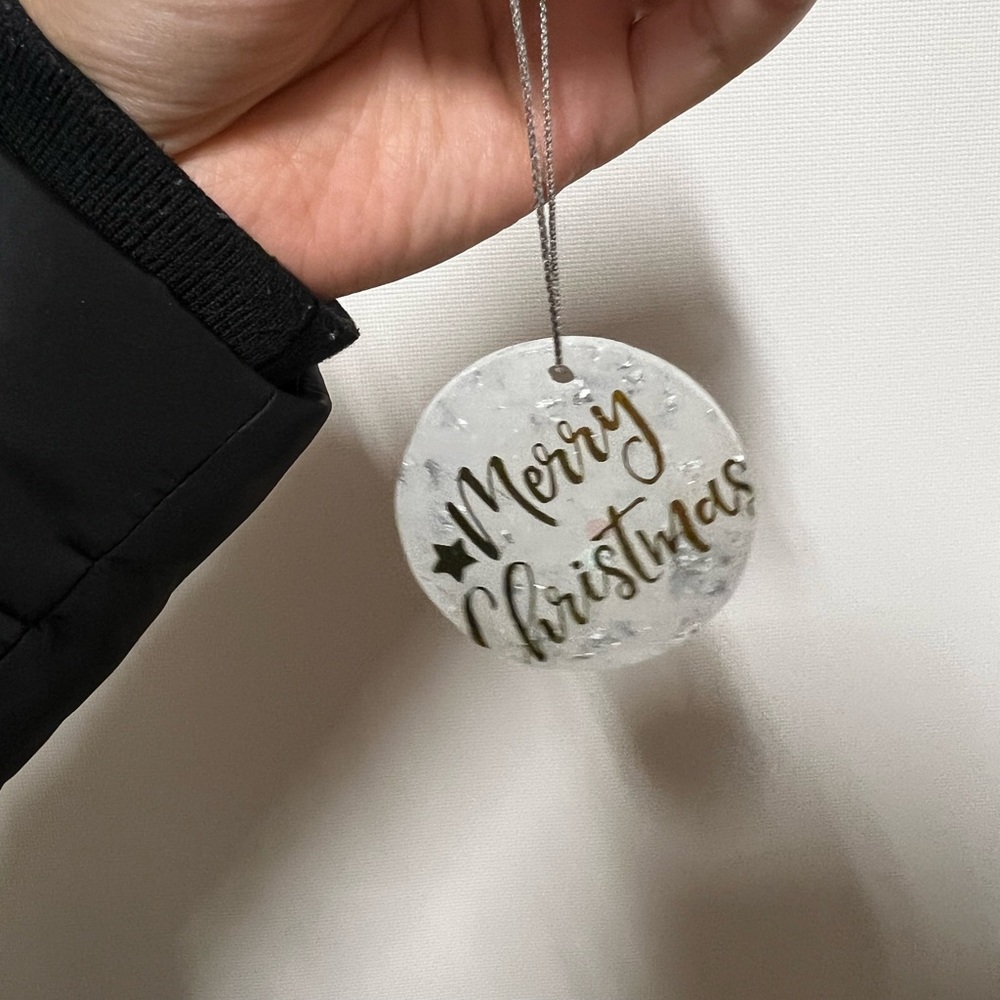 Christmas ornaments with gold merry Christmas letters and any color you’d like